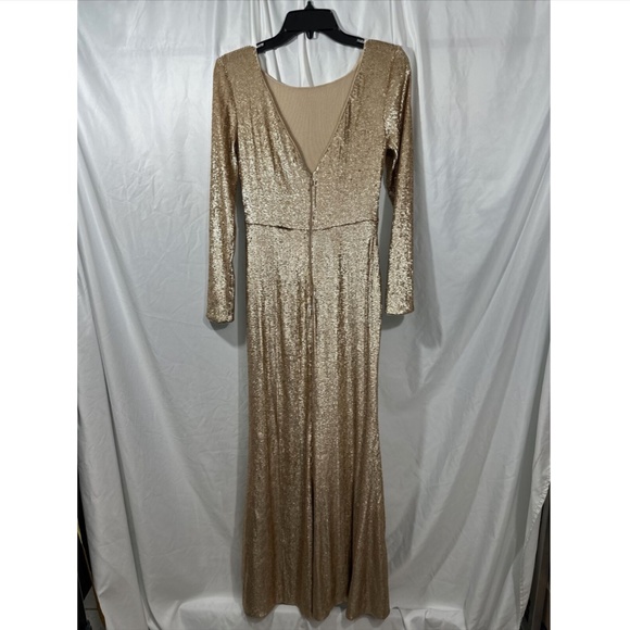 NEW $650 Donna Karan New York [ 4 ] Long Sleeve Stacked Sequin Gown‎ Gold - Picture 10 of 12